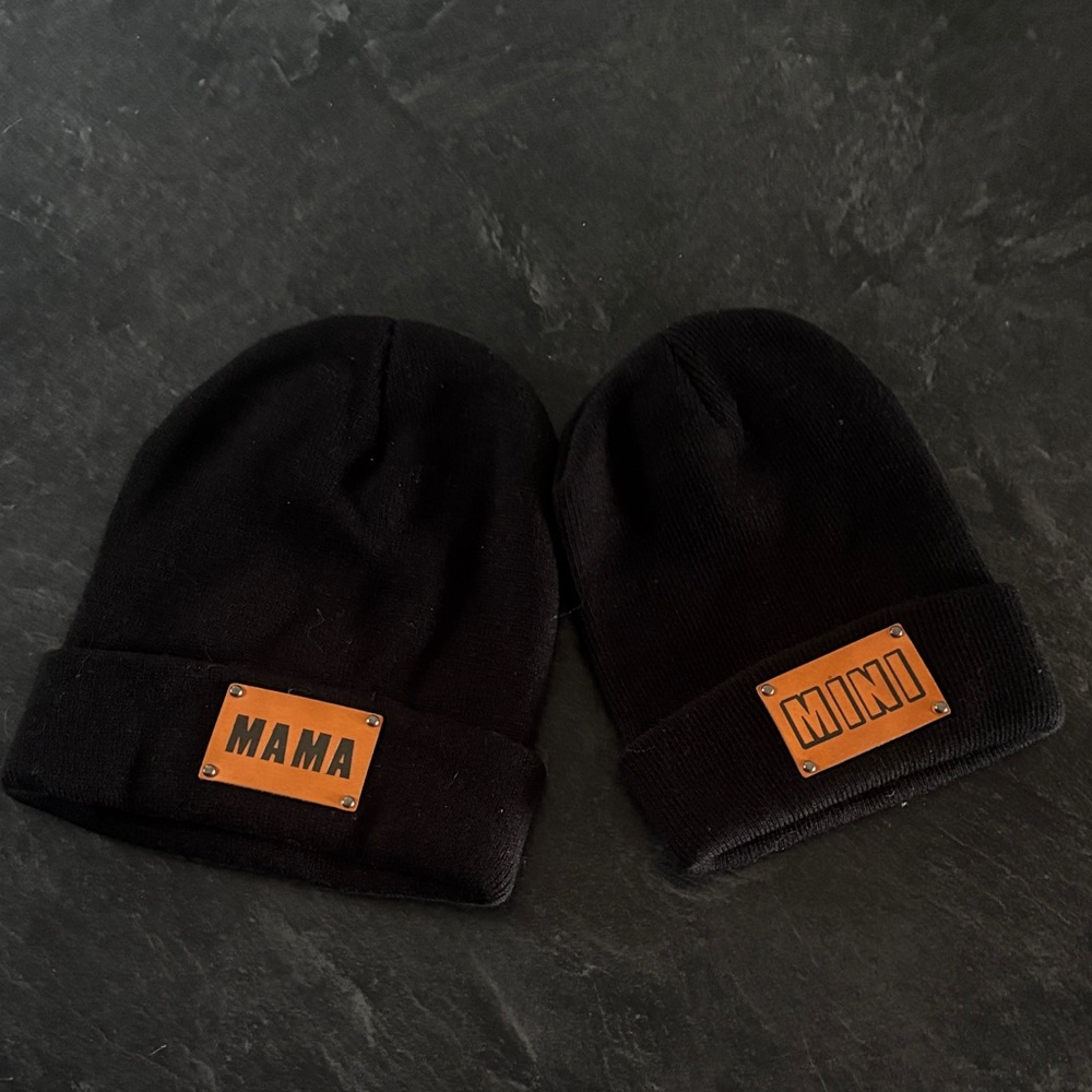 Black Beanie Set with Leather Patches